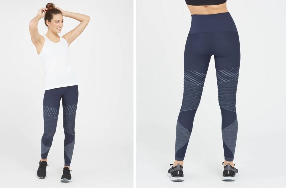 Spanx Look at Me Now Seamless Moto Leggings Indigo Sky Blue Small NWOT